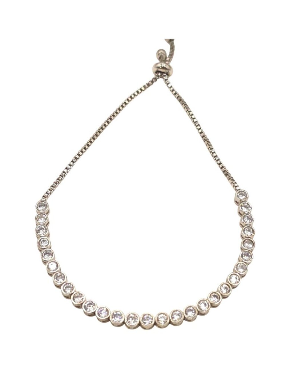 Adjustable Silver-Tone Bracelet With Clear Rhinestones & Box Chain Design